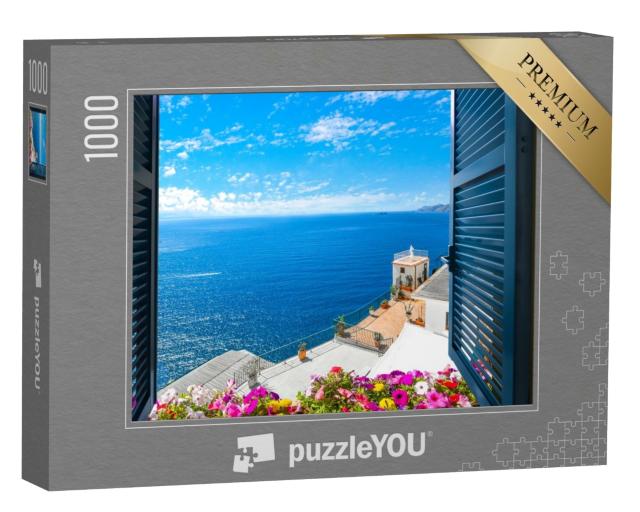 Puzzle de 1000 pièces « Vue de la fenêtre sur la Méditerranée, Sorrente, Italie »