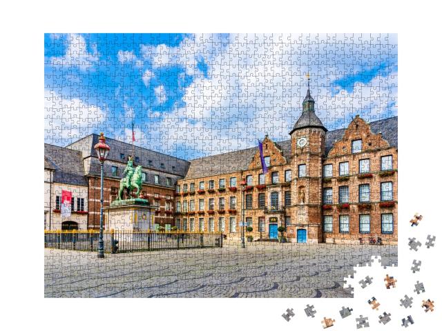 Puzzle de 1000 pièces « Hôtel de ville et statue équestre de Jan Wellem, Düsseldorf »