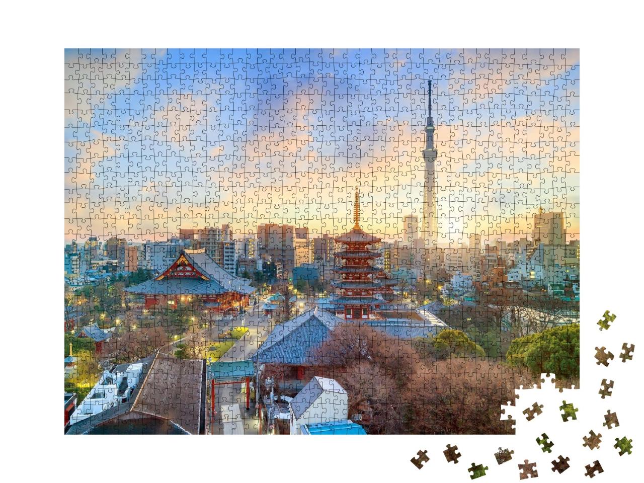 Puzzle de 1000 pièces « L'horizon de Tokyo avec le temple Senso-ji et la Tokyo Skytree »