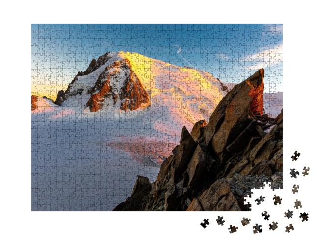 Puzzle de 1000 pièces « Mont Blanc du Tacul : soleil couchant dans les Alpes »