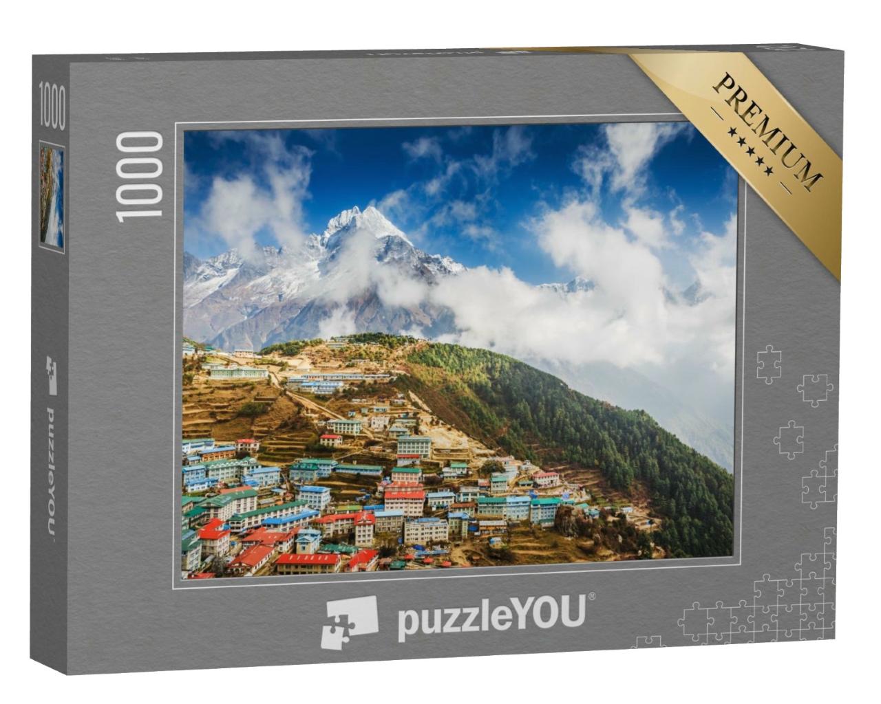Puzzle de 1000 pièces « Namche Bazar et Mont Thamserku, Trek du camp de base de l'Everest, Népal »