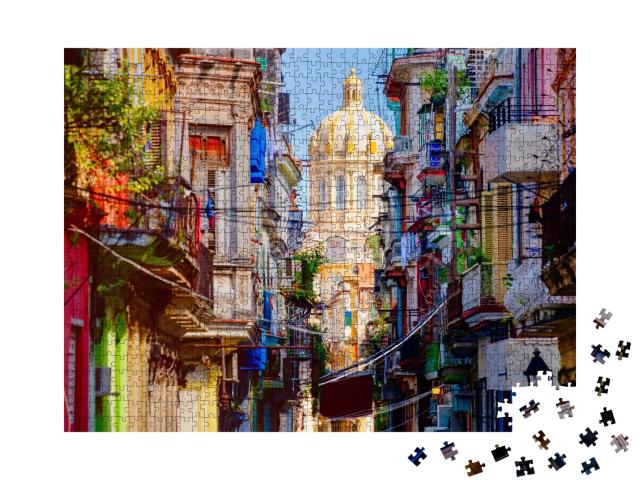 Puzzle de 1000 pièces « Rue colorée à La Havane, Cuba »