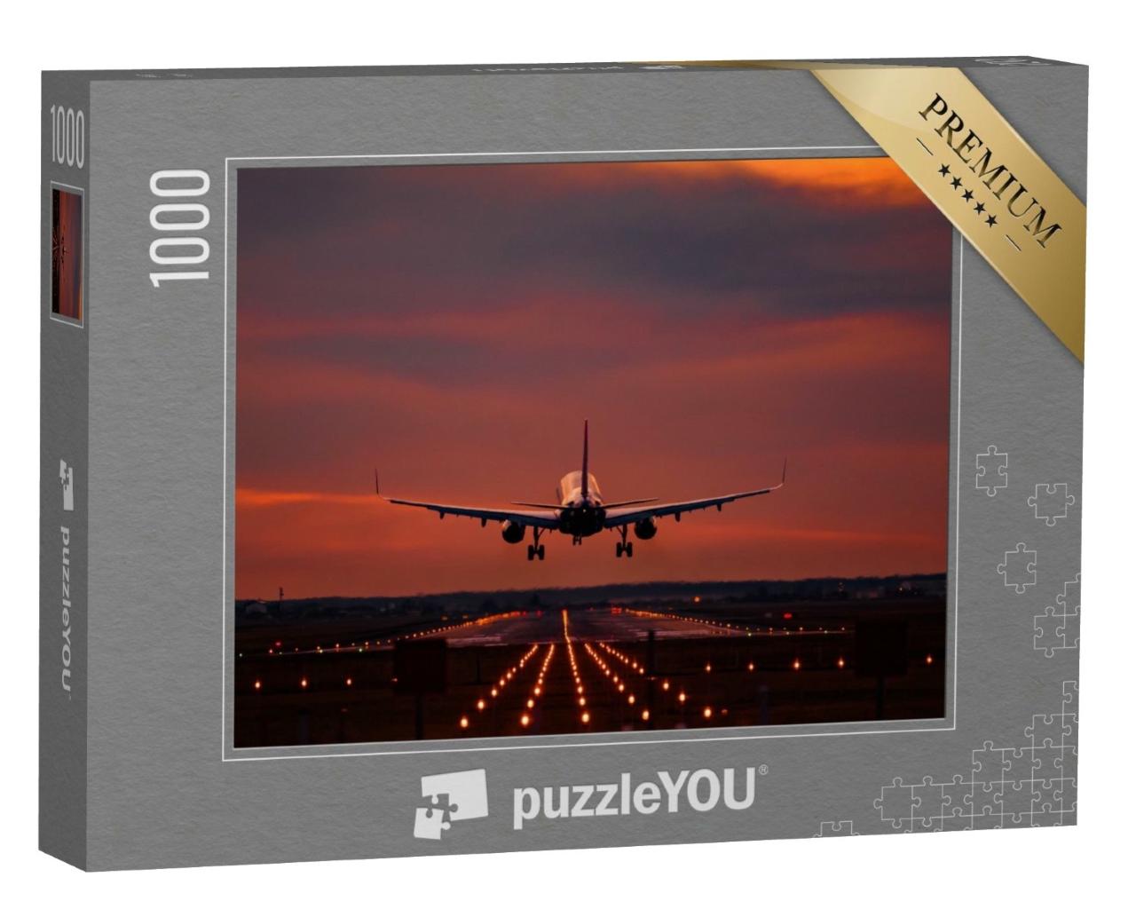 Puzzle de 1000 pièces « Atterrissage au coucher du soleil à l'aéroport d'Otopeni »