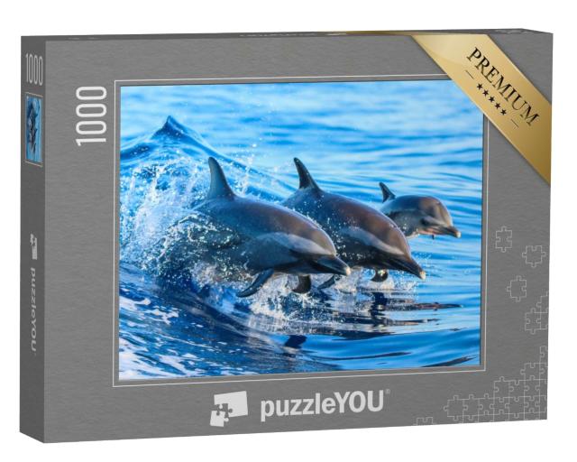 Puzzle de 1000 pièces « Une famille de dauphins tachetés saute hors des eaux claires au large d'Hawaï »