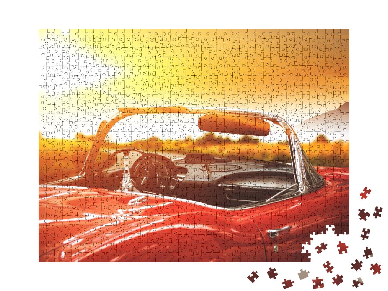 Puzzle de 1000 pièces « Voiture rétro dans un coucher de soleil doré »