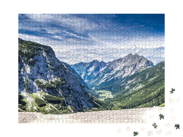 Puzzle de 1000 pièces « Vue panoramique sur la vallée du Karwendel, Alpes autrichiennes »