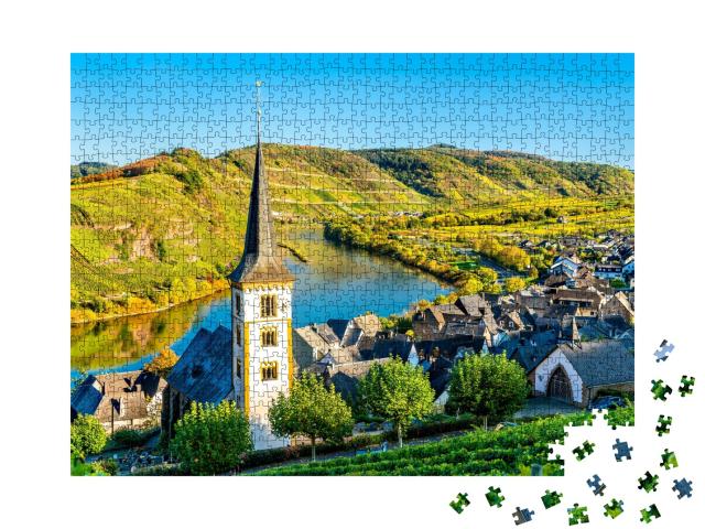 Puzzle de 1000 pièces « Église Saint-Laurent à la boucle de la Moselle, Bremm, Rhénanie-Palatinat, Allemagne »