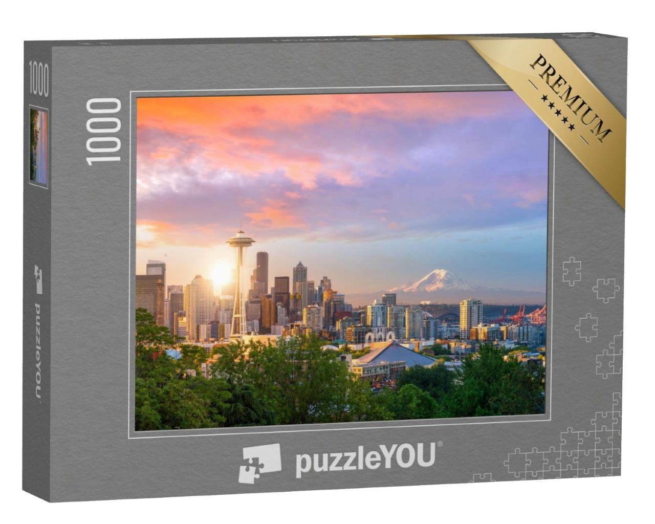 Puzzle de 1000 pièces « Skyline de Seattle au coucher du soleil »