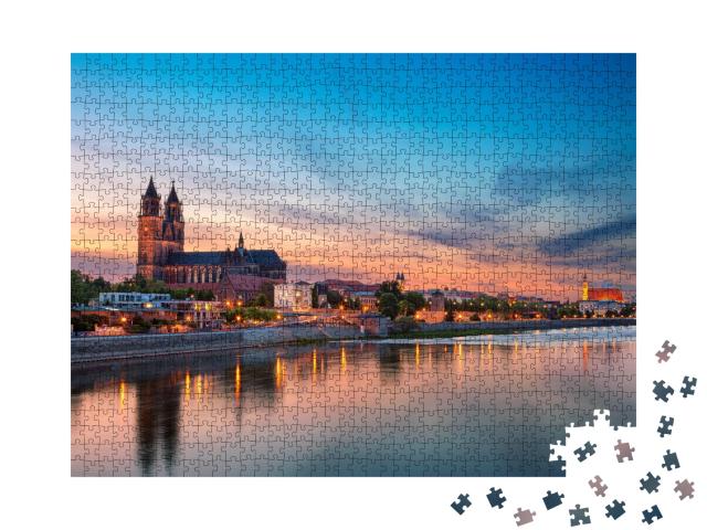 Puzzle de 1000 pièces « Crépuscule sur Magdebourg sur l'Elbe »