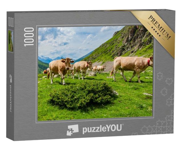 Puzzle de 1000 pièces « Paysage de montagne avec des vaches dans les Pyrénées françaises, France »