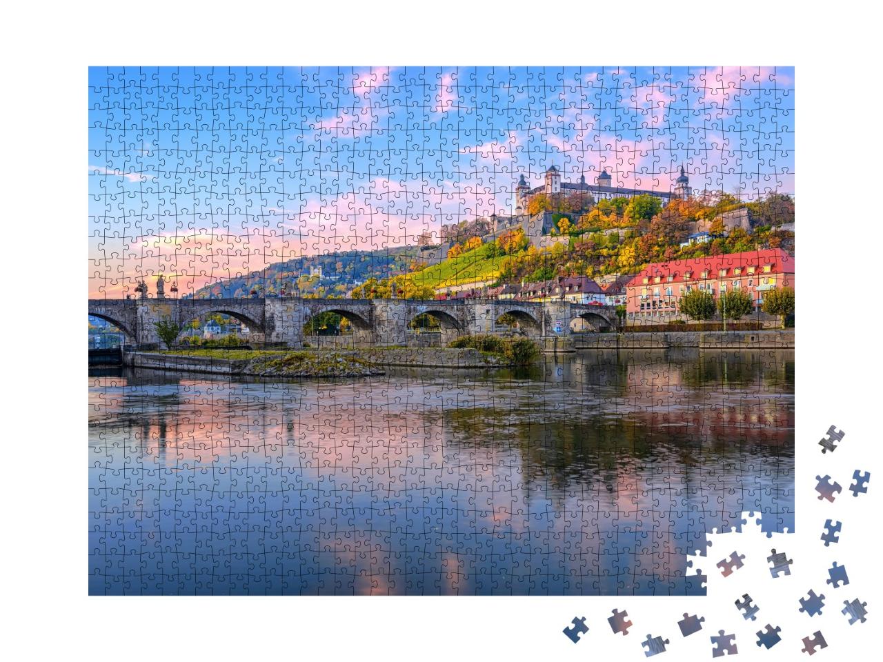 Puzzle de 1000 pièces « La forteresse Marienberg et le vieux pont sur le Main de Würzburg, Allemagne »