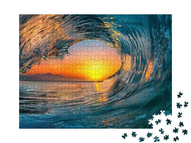 Puzzle de 1000 pièces « Vague océanique au coucher du soleil »