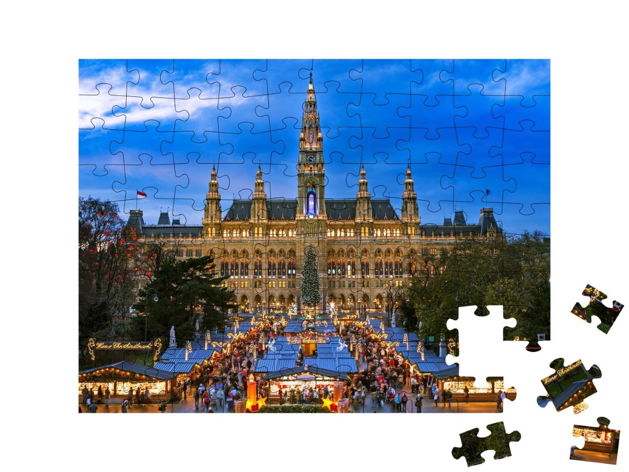 Puzzle de 100 pièces « Marché de Noël à Vienne, motif hivernal »