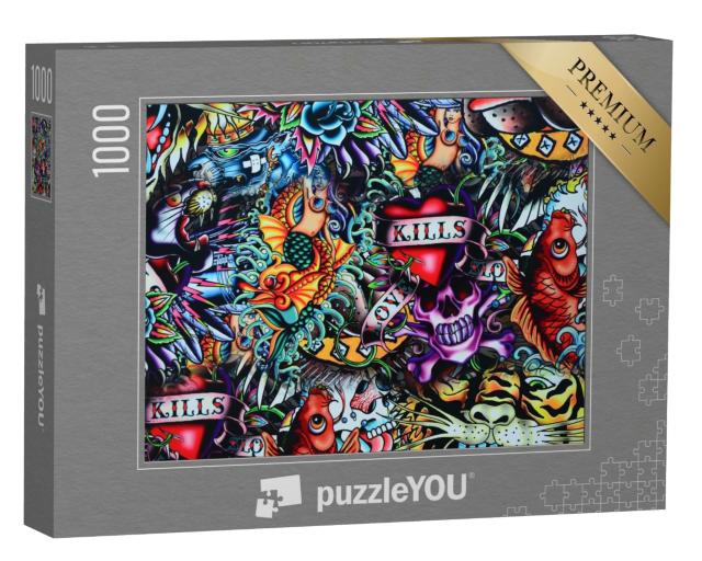 Puzzle de 1000 pièces « Tatouage mural coloré dans le style grunge »