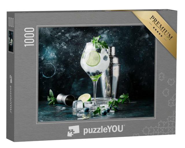 Puzzle de 1000 pièces « Cocktail aux myrtilles, mojito au rhum, menthe, citron vert et glace »