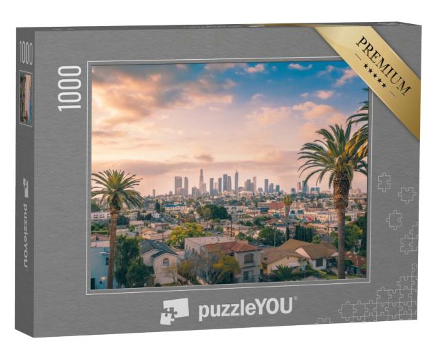 Puzzle de 1000 pièces « L'horizon de Los Angeles Downtown avec des palmiers »