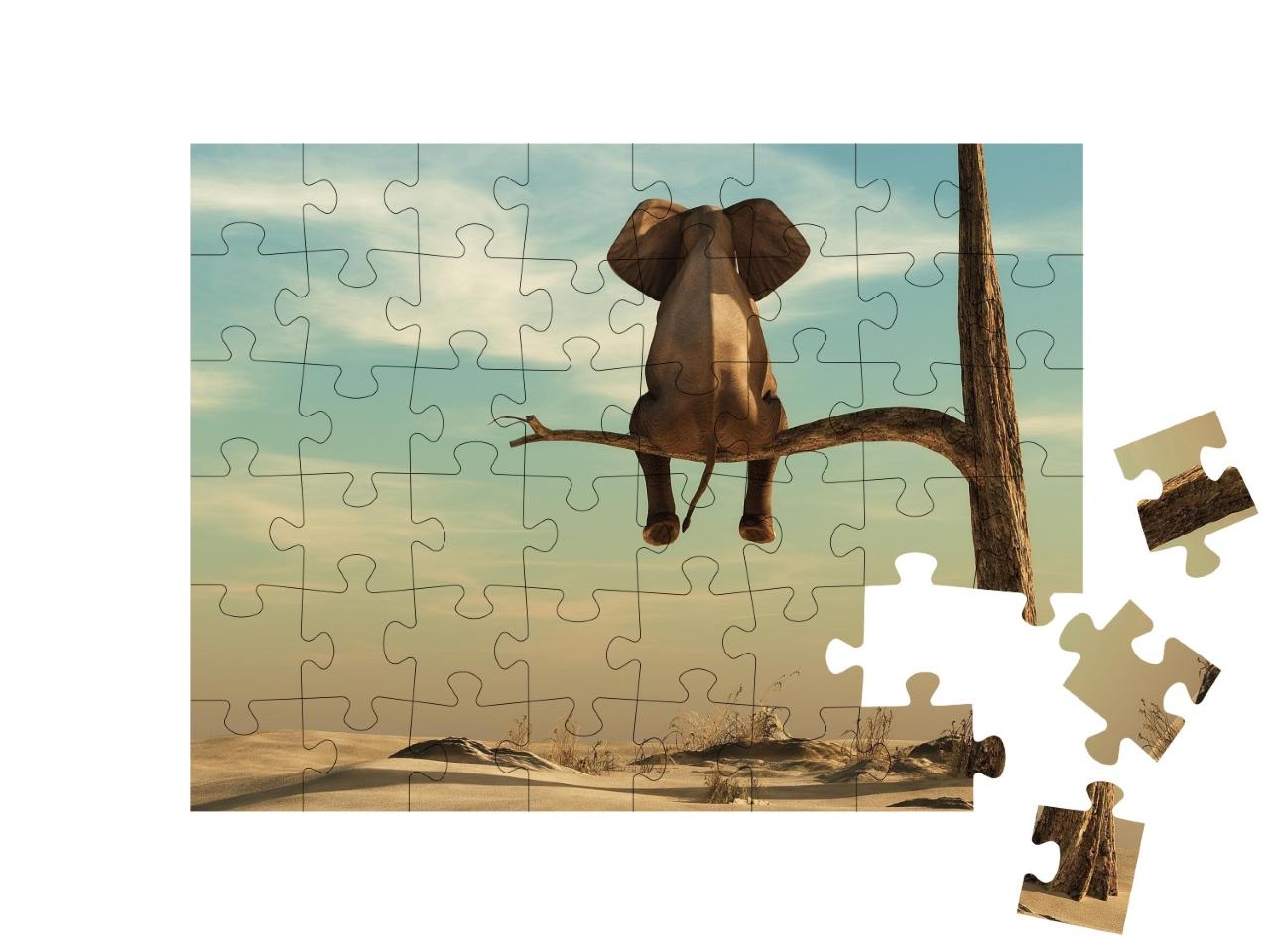 Puzzle de 48 pièces « Eléphant debout sur une branche fine, illustration »