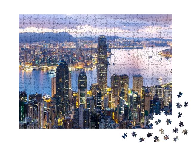 Puzzle de 1000 pièces « Lever de soleil sur Hong Kong illuminé »