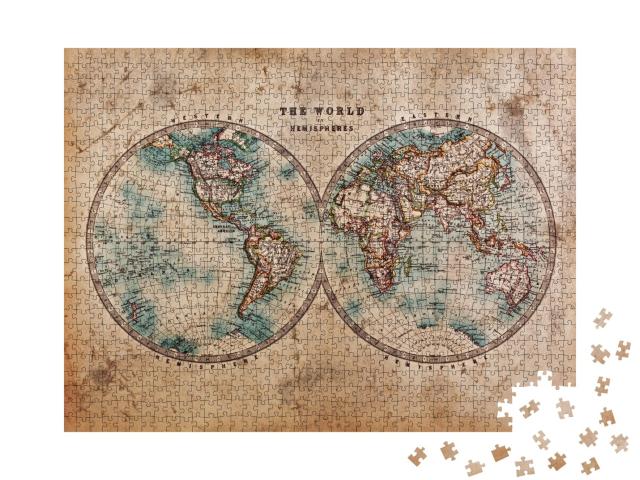 Puzzle de 1000 pièces « Carte du monde coloriée à la main datant du milieu du 19e siècle »