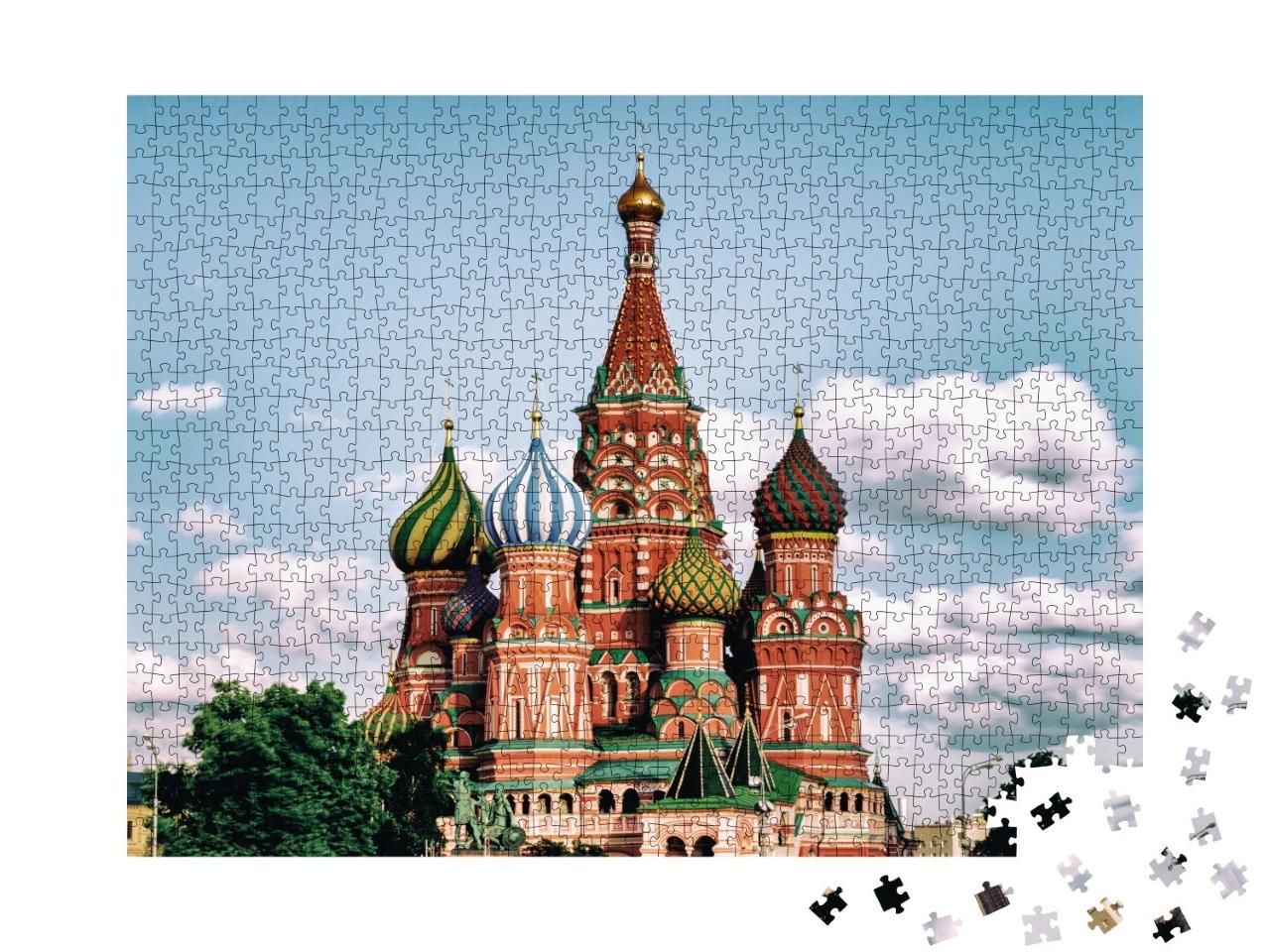 Puzzle de 1000 pièces « La cathédrale Saint-Basile et la tour Spasskaya sur la place Rouge, Moscou »