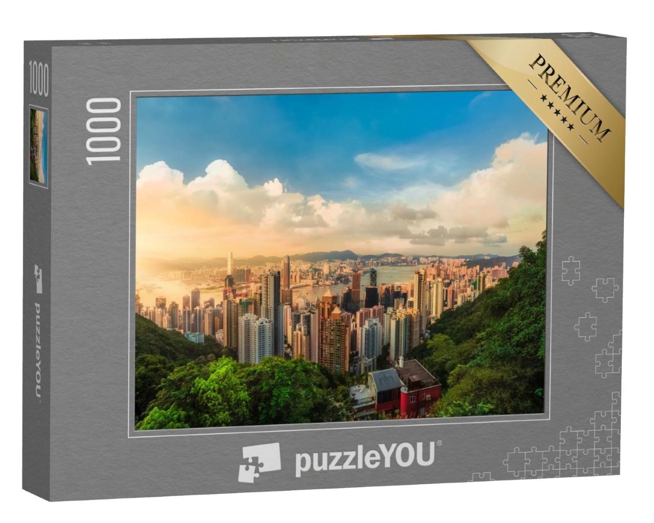 Puzzle de 1000 pièces « Coucher de soleil sur la baie Victoria à Hong Kong »