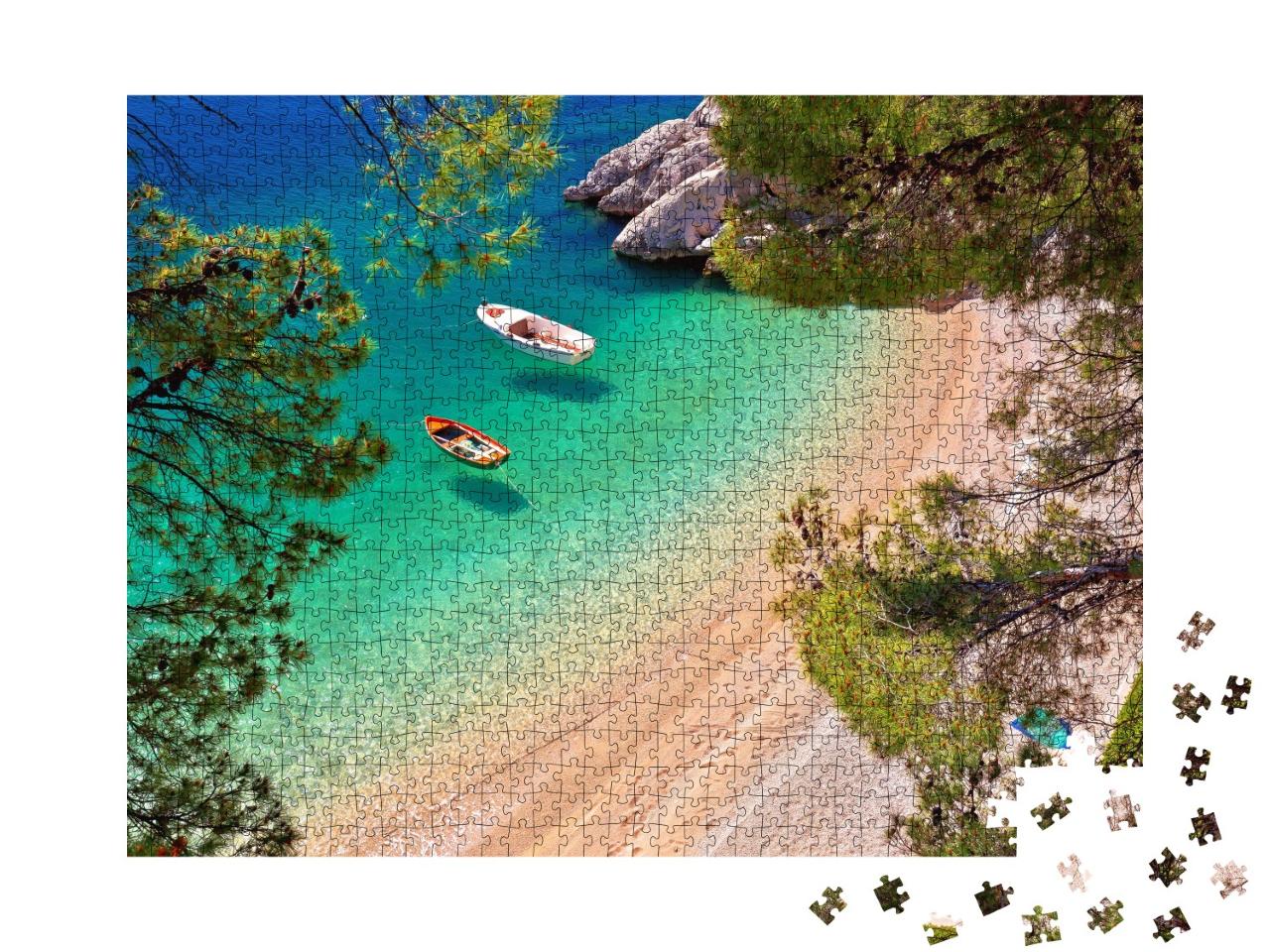Puzzle de 1000 pièces « Plage à Brela avec mer émeraude, Dalmatie, Croatie »
