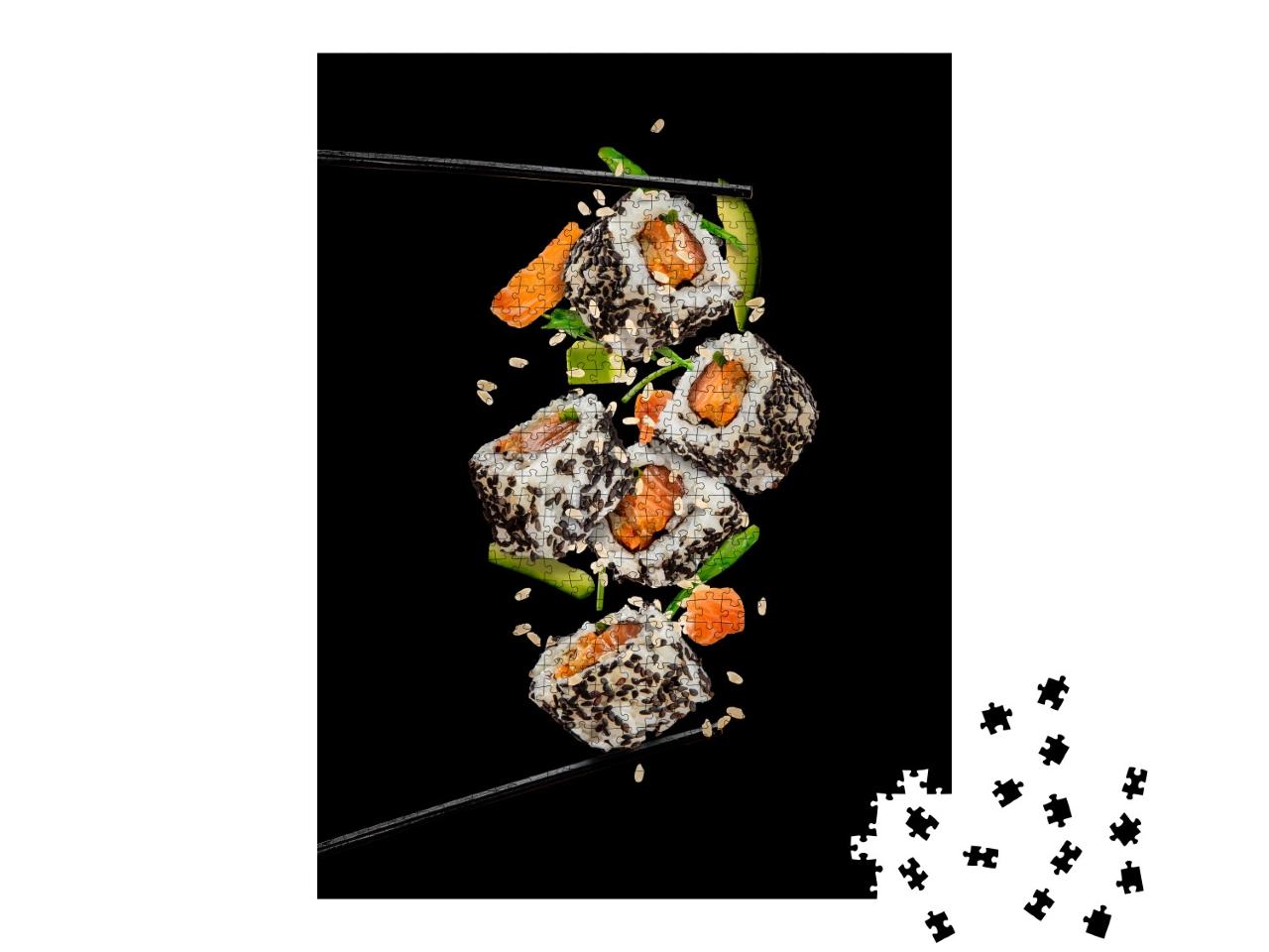 Puzzle de 1000 pièces « Morceaux de sushi entre les baguettes »