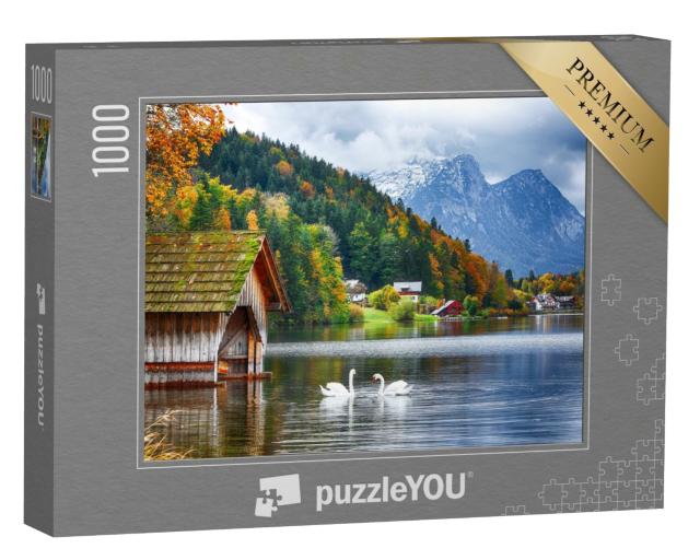 Puzzle de 1000 pièces « Deux cygnes blancs sur le lac Grundlsee, Styrie, Autriche »