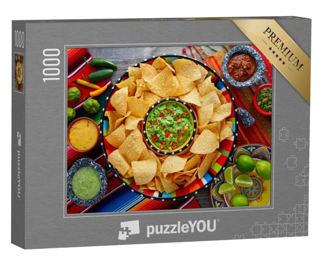 Puzzle de 1000 pièces « Nachos avec chips de guacamole et tortilla dans une assiette de sombrero »