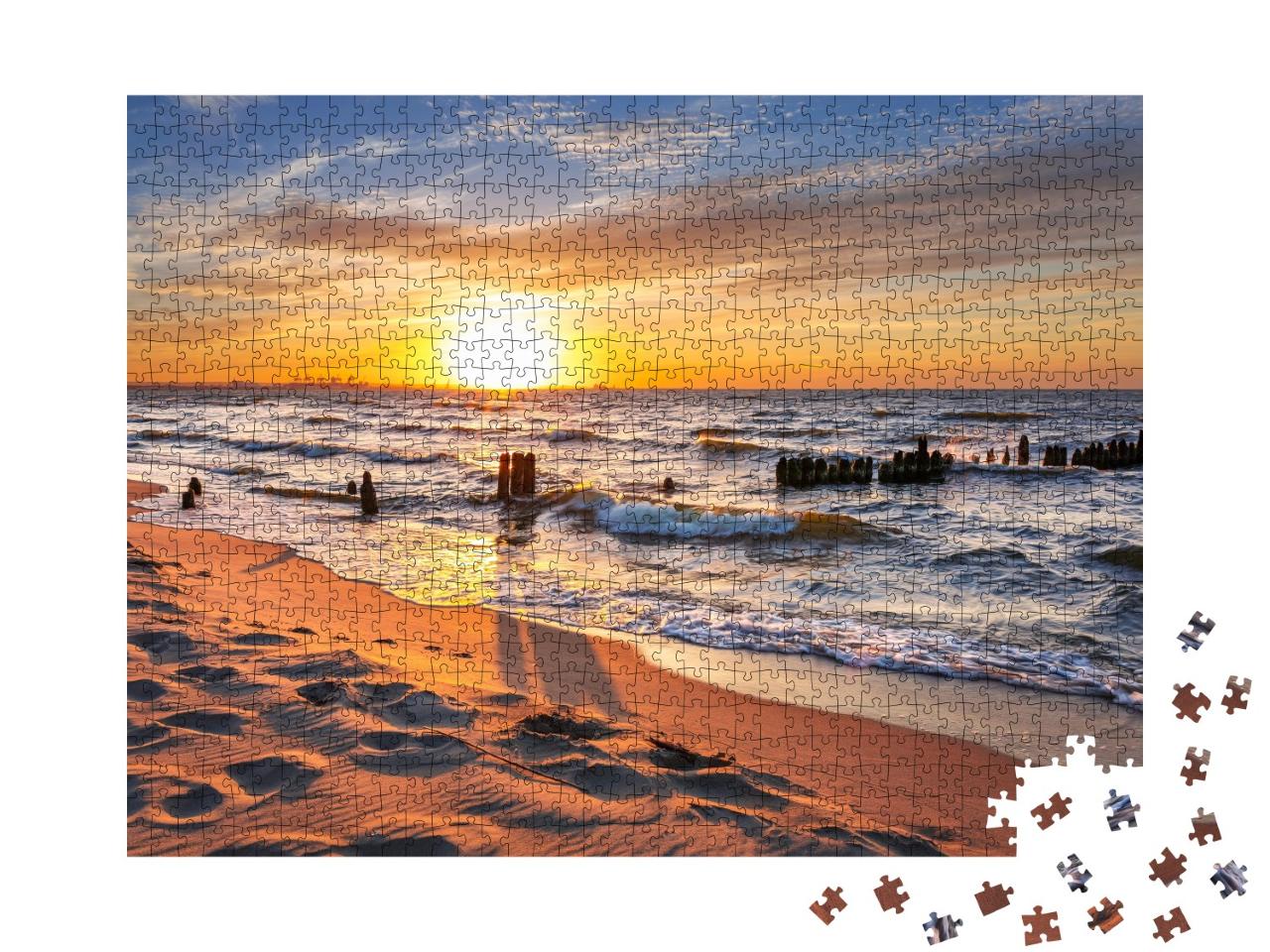 Puzzle de 1000 pièces « Coucher de soleil sur une plage de la mer Baltique, Pologne »