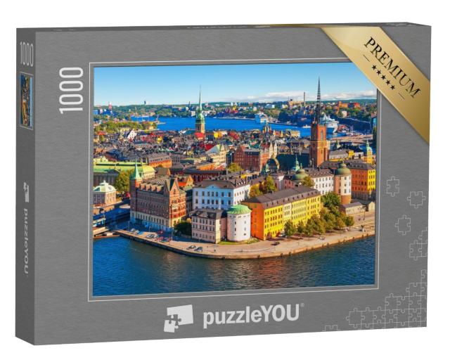 Puzzle de 1000 pièces « Panorama aérien estival de la vieille ville de Gamla Stan, Stockholm, Norvège. »