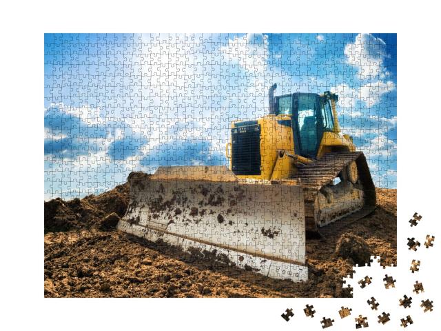 Puzzle de 1000 pièces « Une pelleteuse jaune sur un nouveau chantier »