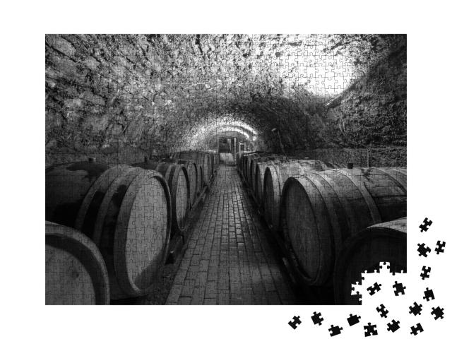 Puzzle de 1000 pièces « Tonneaux de vin dans une cave à vin »