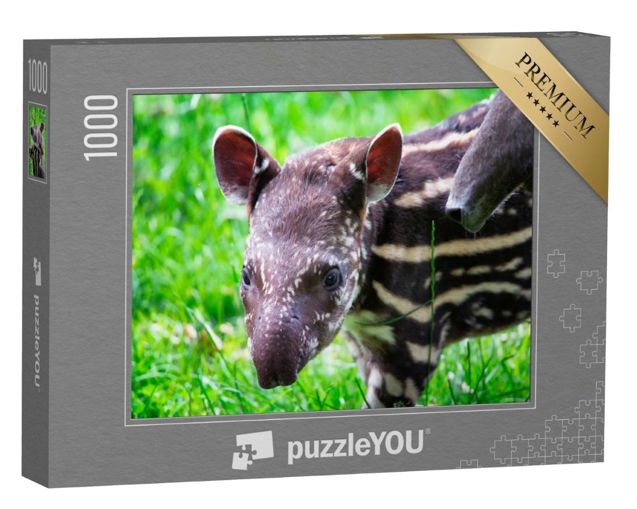 Puzzle de 1000 pièces « Tapir de neuf jours dans l'herbe verte »