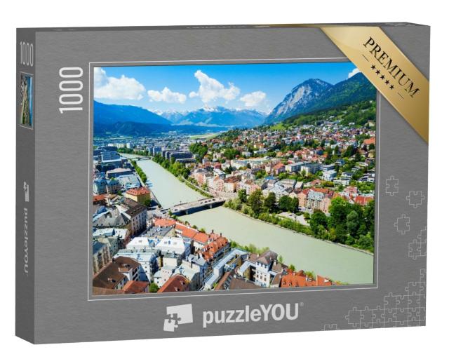Puzzle de 1000 pièces « La rivière Inn et le centre-ville d'Innsbruck vus d'en haut »