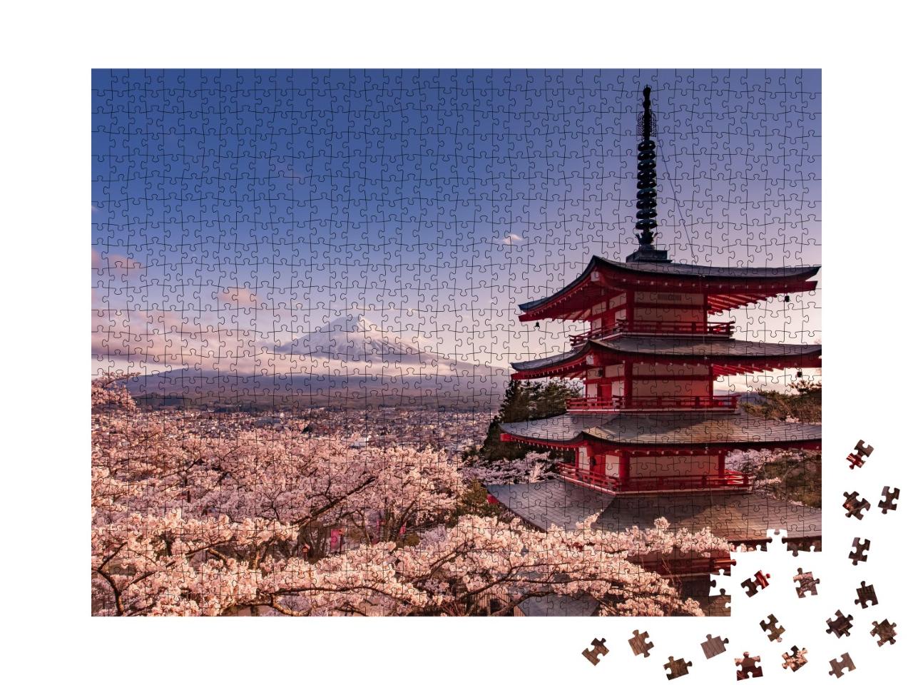 Puzzle de 1000 pièces « Mont Fuji et pagode Chureito avec cerisiers en fleurs, Japon »