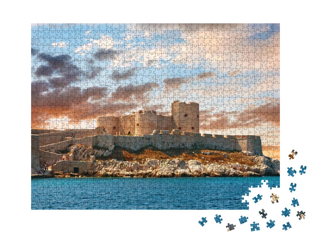 Puzzle de 1000 pièces « Coucher de soleil coloré sur le château de Marseille »
