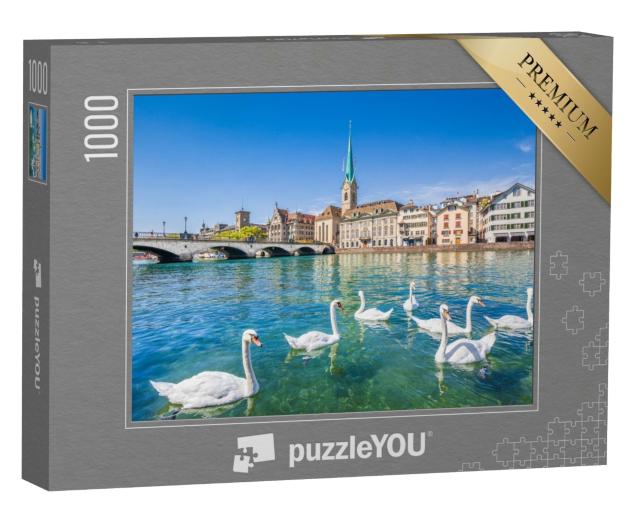 Puzzle de 1000 pièces « Magnifiques cygnes sur la Limmat près de Zurich, Suisse »