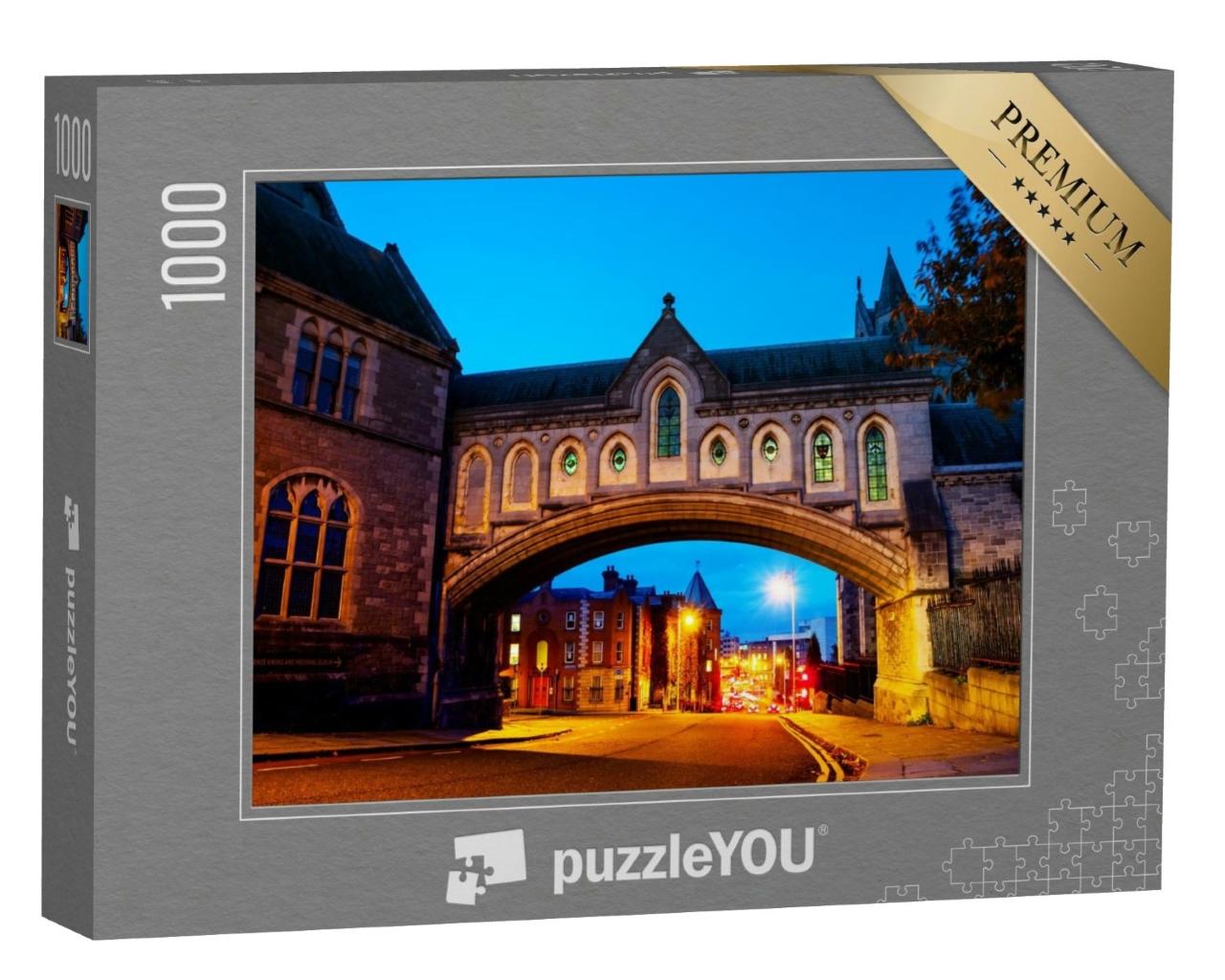Puzzle de 1000 pièces « Dublin, Irlande : arche illuminée de la cathédrale Christ Church de nuit »