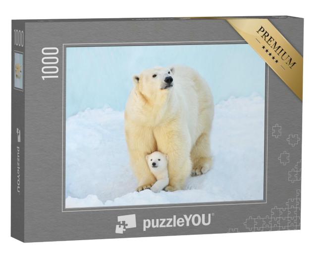 Puzzle de 1000 pièces « Un ours polaire avec un petit ourson dans la neige »