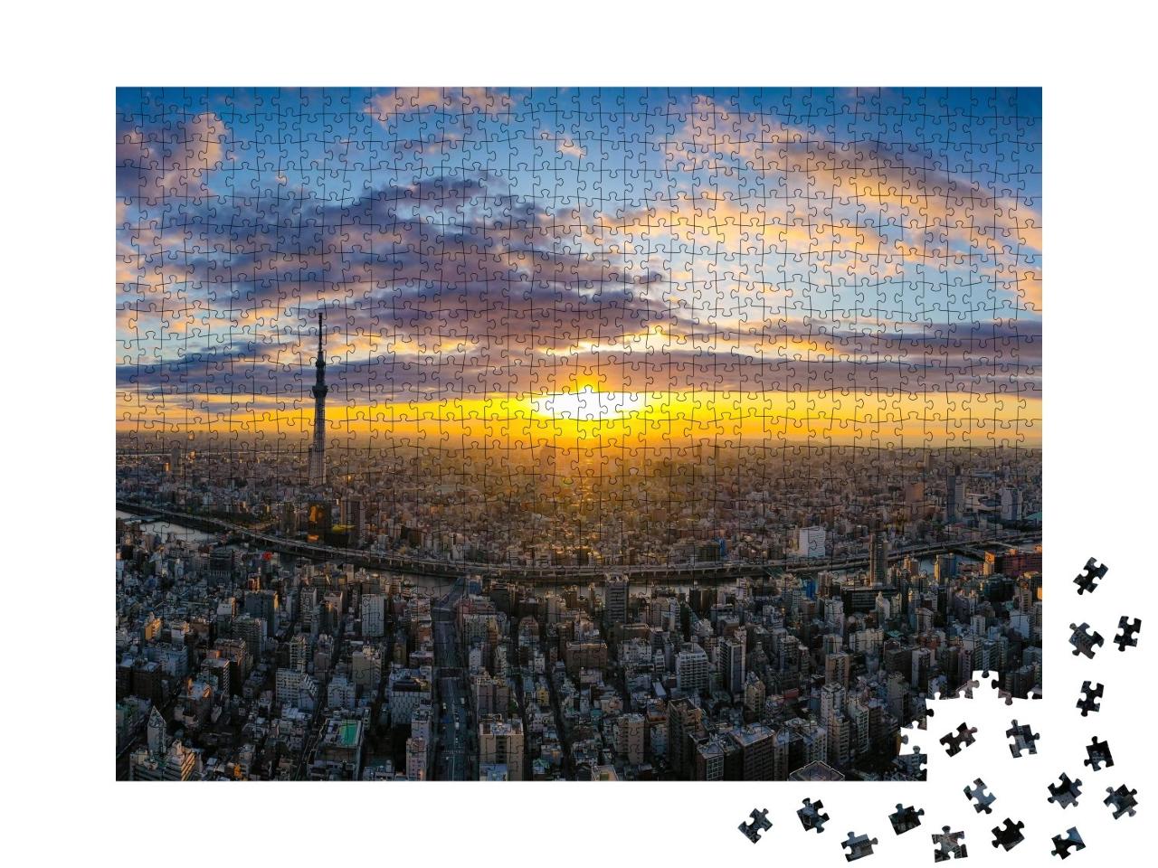 Puzzle de 1000 pièces « Tokyo sous la lumière du soleil levant »
