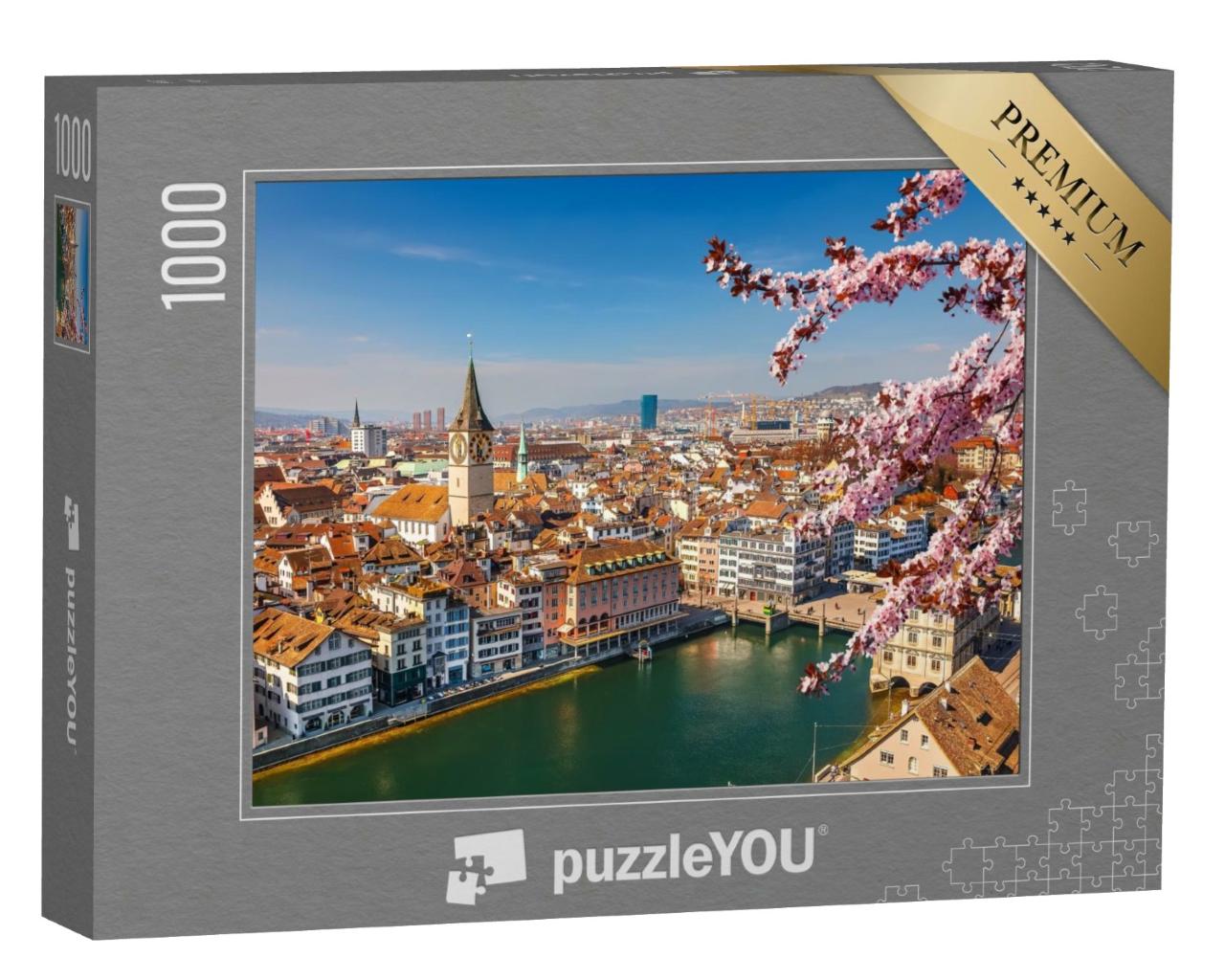 Puzzle de 1000 pièces « Le printemps au-dessus de la vieille ville de Zurich »