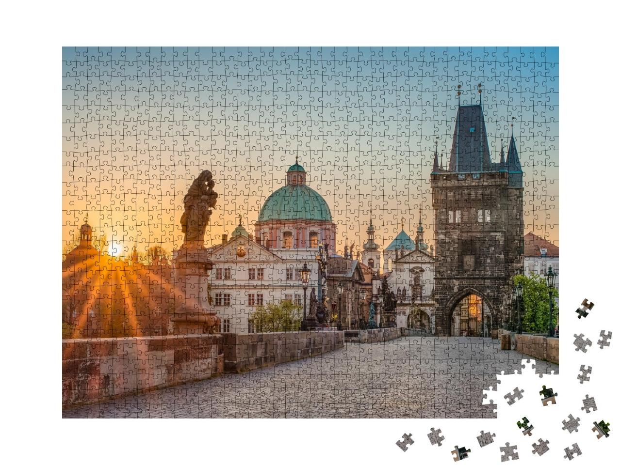 Puzzle de 1000 pièces « Lever de soleil sur le pont Charles à Prague, République tchèque »