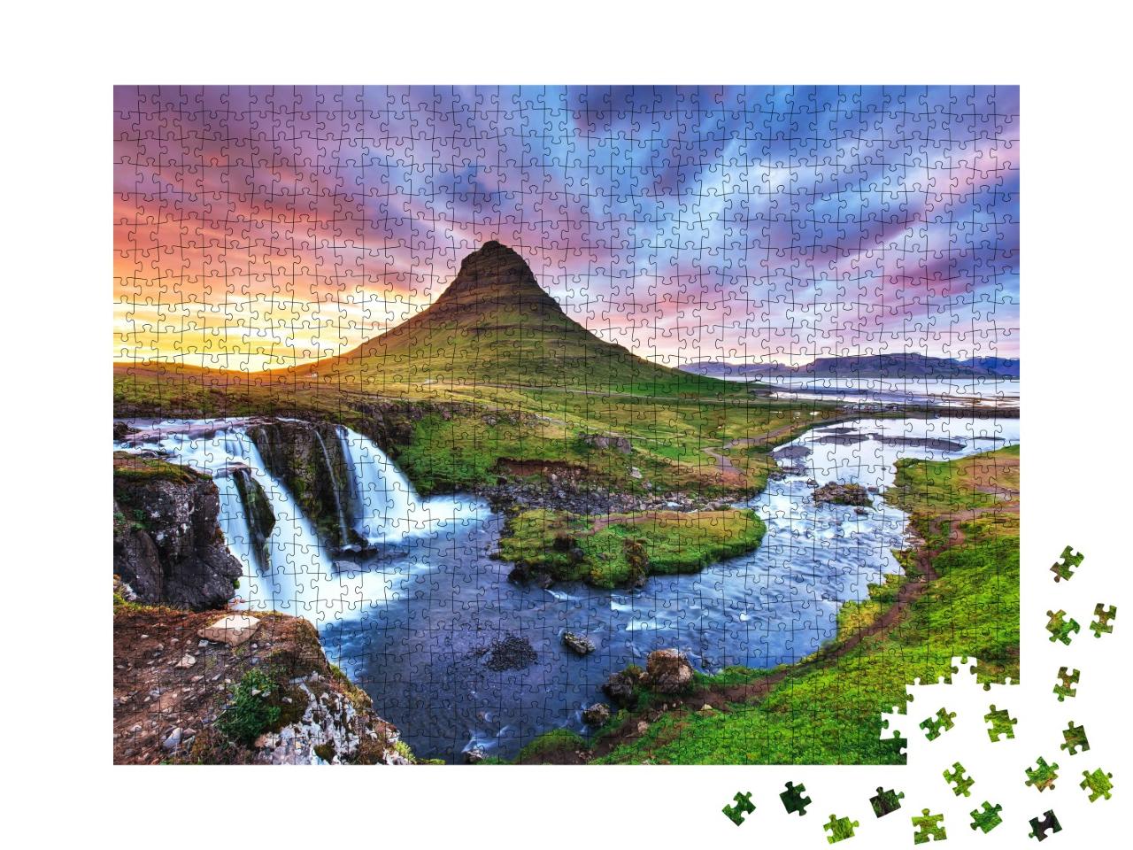 Puzzle de 1000 pièces « Coucher de soleil sur le mont Kirkjufell, Islande »