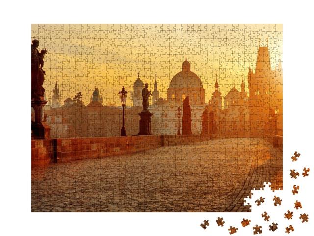 Puzzle de 1000 pièces « Le pont Charles au lever du soleil doré, Prague, République tchèque »