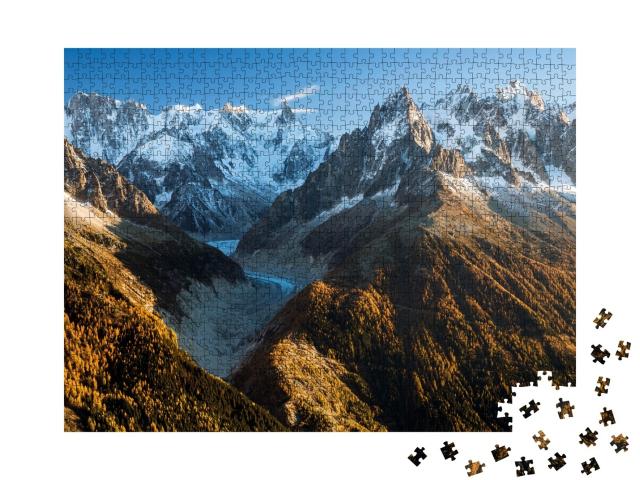 Puzzle de 1000 pièces « Massif du Mont-Blanc avec le glacier de la Mer de Glace à Chamonix, Alpes, France »