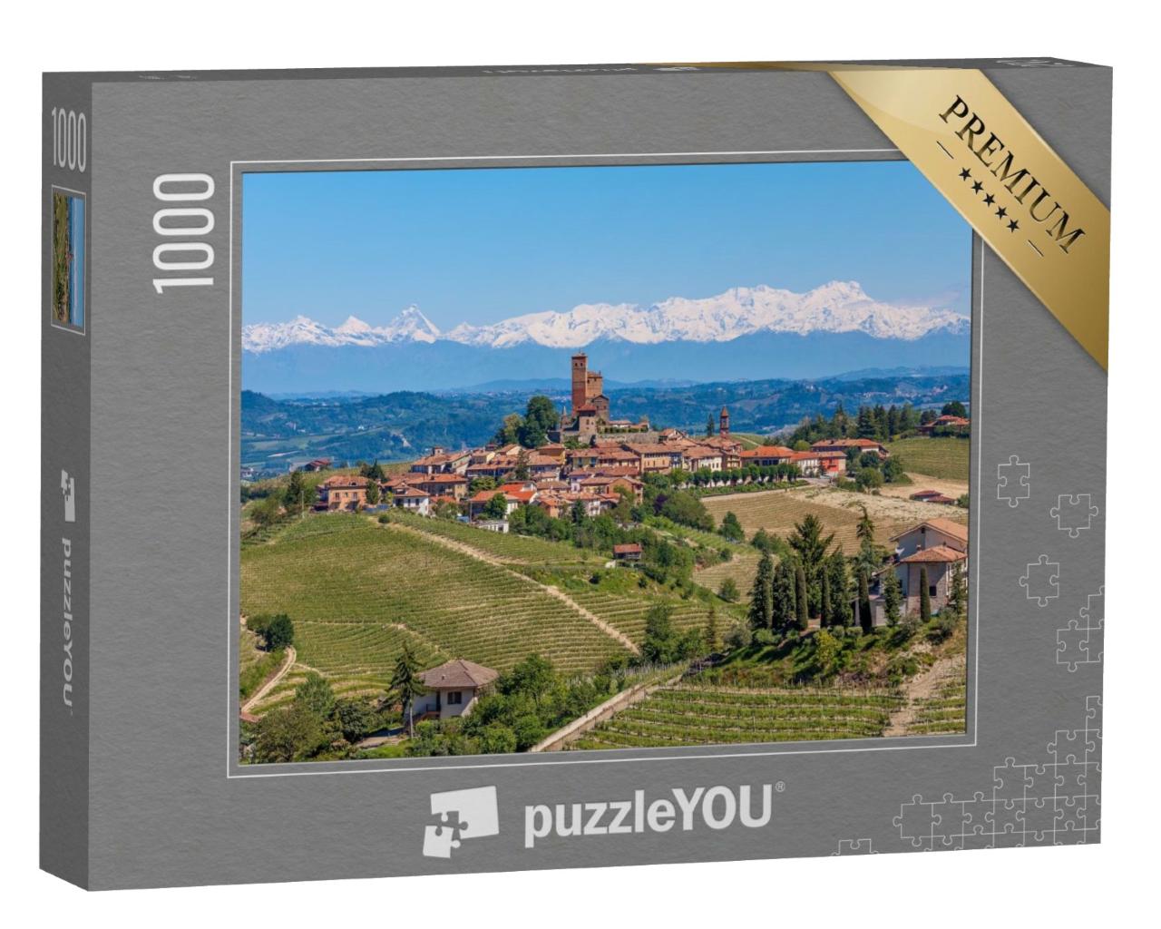 Puzzle de 1000 pièces « Petite ville sur une colline, entourée d'un vignoble verdoyant »
