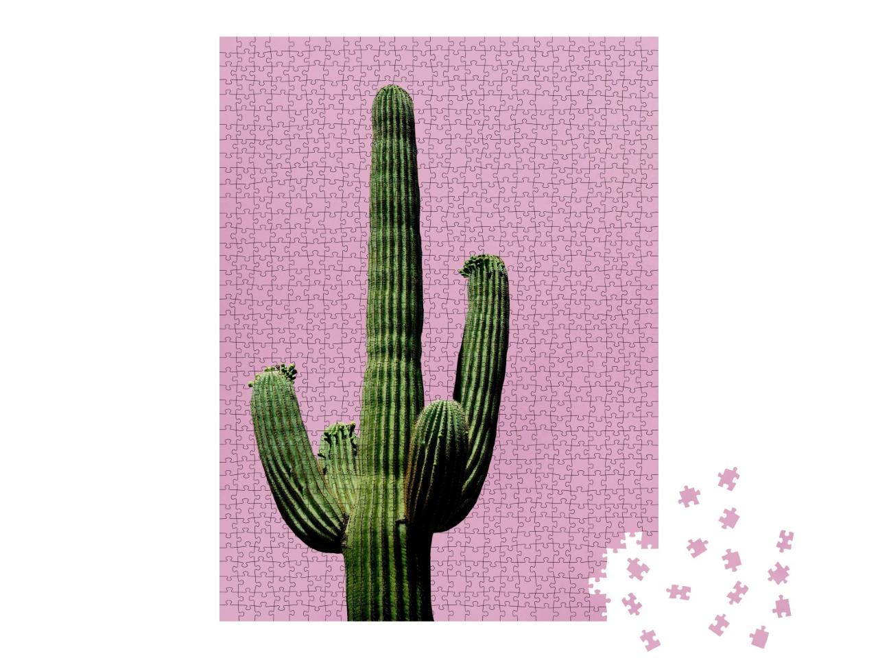 Puzzle de 1000 pièces « Vue minimaliste : cactus sur fond rose »