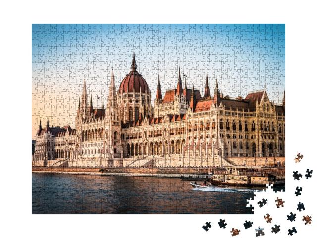 Puzzle de 1000 pièces « Le Parlement national hongrois et le Danube à Budapest, Hongrie »