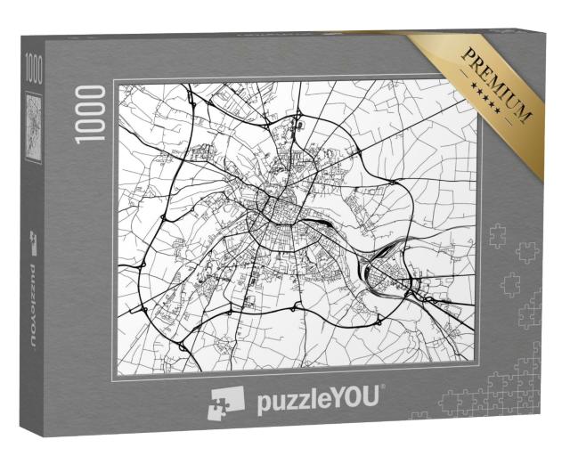 Puzzle de 1000 pièces « Plan vectoriel de la ville d'Amiens en France avec les rues noires isolées sur un fond blanc. »